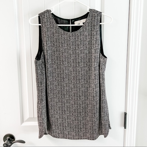 Loft Black and Gray Zig Zag Tank Top Blouse Size Medium - Picture 1 of 8